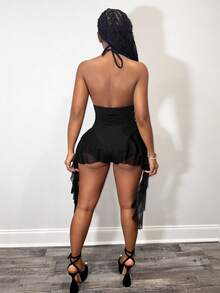 BamGleam Women's Sexy Ruffle Spaghetti Strap Backless Jumpsuit, Suitable For Music Festivals, Parties, Beach Vacations - Black - View 2