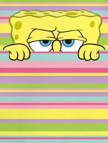 SpongeBob SquarePants | SHEIN 女士休闲彩色条纹卡通印花短款T恤，夏季 - 白色 - 查看 7