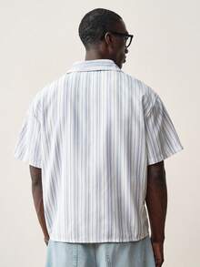 STYNVO Men's Striped Short Sleeve Single-Breasted Casual Shirt - Black and White - View 3