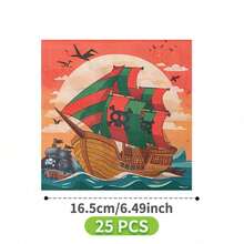 Sunset Pirate Ship Disposable Plates, Napkins And Cups Set, Serves 8 Guests. This Disposable Party Set (Including Plates, Napkins And Cups) Is Perfect For Birthday Parties, Weddings And Family Picnics. - View 7