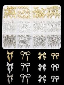 96件金属蝴蝶结美甲饰品，3D合金银色、金色、灰色领结美甲装饰，镶钻闪亮DIY美甲用品，送给女性、女友、朋友的奢华礼物 - 彩色 - 查看 3