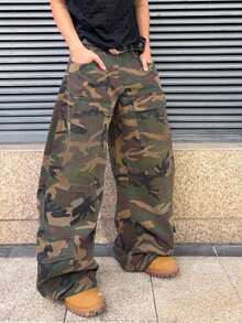 ROMWE MEN Street Life 男士时尚复古迷彩弯刀工装牛仔裤 - 軍綠色 - 查看 3
