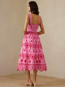 Aveloria Rosie 2026新款高端优雅复古法式镂空刺绣腰部拼接无袖露背长裙，浪漫乡村风情，柔软面料，层叠裙摆，适合春夏度假、野餐、户外婚礼、海滩度假村、花园派对等场合，展现甜美、活泼、精致优雅的气质，兼具舒适性和视觉装饰性。女士夏季连衣裙、女士吊带裙、女士夏季套装、女士春季连衣裙、女士野餐裙 - 粉色 - 查看 2