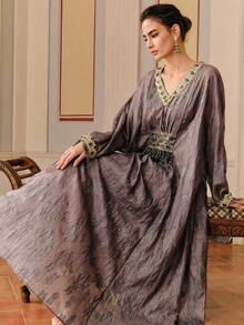 Anewsta Women's New Loose Elegant Luxury Beaded Sequin Maxi A-Line Wedding Dress - Dusty Purple - View 1