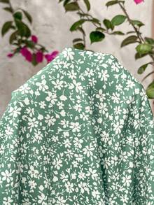 SHEIN Adjustable Waist Ditsy Floral Side Slit Casual Maternity Skirt For Vacation - Green - View 4