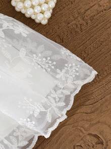 Souflis Souflis 女嬰白色夏季優雅婚紗禮服，奢華可愛柔軟雪紡網紗面料，圓領鬆腰蝴蝶結裝飾喇叭裙，適合派對 - 白色 - 查看 6