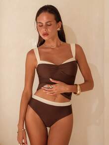 Swim Chiccia 多色面料白色宽肩带设计，优雅性感女士吊带比基尼套装 - 彩色 - 查看 4