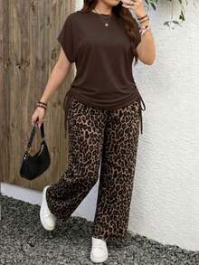 EMERY ROSE 休闲简约豹纹两件套，适合夏季 - 彩色 - 查看 1