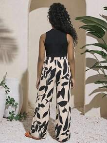 SHEIN طقم بنطلون فضفاض منسوج ولباس علوي بدون أكمام صلبة مناسبة للفتيات المراهقات، قطعتان - وردي فاتح - مشاهدة 2