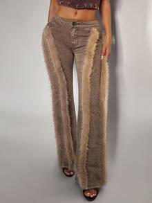 Jeanoix Quần Jeans Denim Túi Vá Mờ Thời Trang Đường Phố Cho Nữ - màu nâu - Xem 3