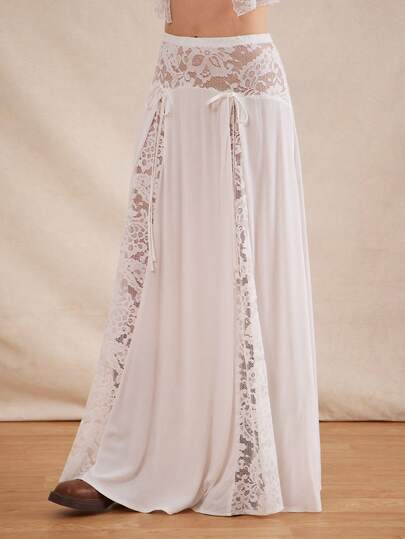 Easelle Gonna vintage bohémien a vita bassa, in pizzo e patchwork, a-line, morbida e comoda per le donne