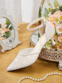 CUCCOO HITCHD Women Shoes Lace Material Hollow Back Bag Design Buckle Back Mixed With Pointed Apricot Muller High-Heeled Single Shoes, Suitable For Parties And Daily Wear Shooting - Apricot - View 6