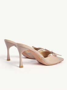 CUCCOO CHICEST Women Shoes Autumn Square Toe High Heel Sandals Women's Bow Accessories Attendance Wear Slip-On Stiletto Sandals - Apricot - View 4