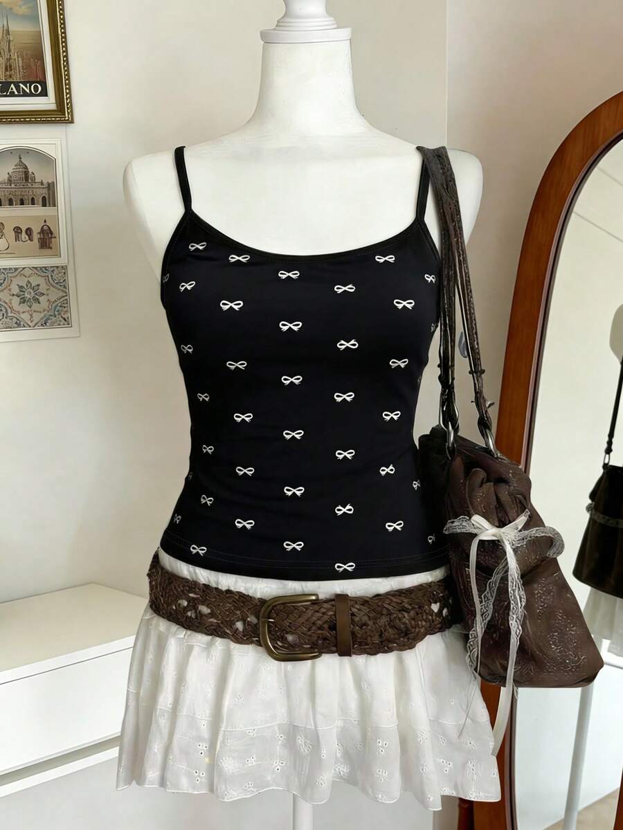 Lalippa 女士蝴蝶结印花修身休闲吊带背心 - 彩色 - 查看 1