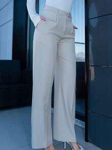 Bris Aura Women Elegant Modern Fashion Straight Leg Office Work Pants, Spring And Summer Business Casual - Apricot - View 6