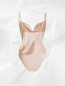 SHEIN ChicEase 女士纯色休闲百搭日常连体衣 粉色连体衣 吊带连体衣 垂领连体衣 缎面连体衣 女士泳衣 女士泳装 全包臀连体衣 优雅女士连体衣 - 香檳色 - 查看 2