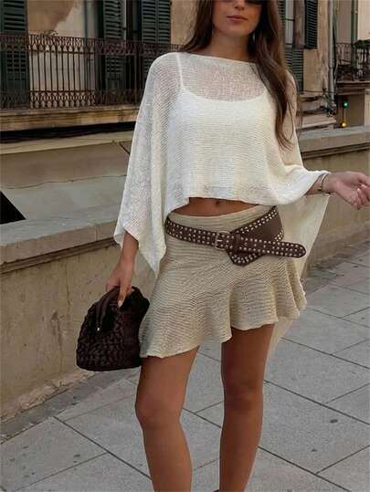 Aloruh Women's Elegant Spring/Summer Beach Vacation Sheer Knit Sweater, Spring Women, Going Out Top For Women, Summer Top, Summer Holidays, Knit Poncho Top White