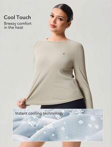 OutZeal Women Outdoor Tee Gym Top UV Protection Cool Touch Long Sleeve Cross-Over Pleat With Thumbhole - Khaki - View 2