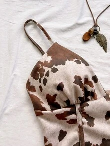 Soleia 性感吊带V领红色针织交叉露背吊带衫，适合约会、波西米亚风、度假、秋季、女士服装、复古、假日 - 棕色 - 查看 7