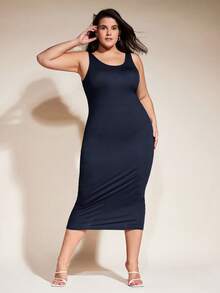 EMERY ROSE Plus Solid Bodycon Casual Dinner Dating Dress - Navy Blue - View 2