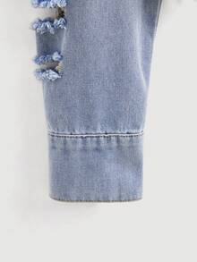 GlowEve 女士单排扣毛边休闲百搭日常长袖牛仔外套 - 藍色 - 查看 5