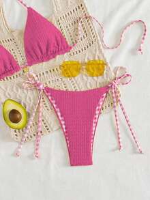 Swim Mod 女士夏季双面甜美吊带三角上衣和系带性感短裤 - 彩色 - 查看 5