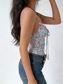 Cévolie Camiseta de tirantes con estampado floral elegante para mujer en verano - Multicolor - Ver 3