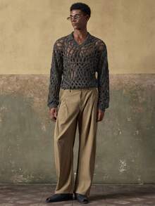 AKNOTIC Business Casual 男士针织钩编杏色花卉休闲宽松长袖衬衫，适合夏季、秋季、度假、日常搭配、派对、情侣装，男士礼物 - 灰色 - 查看 5