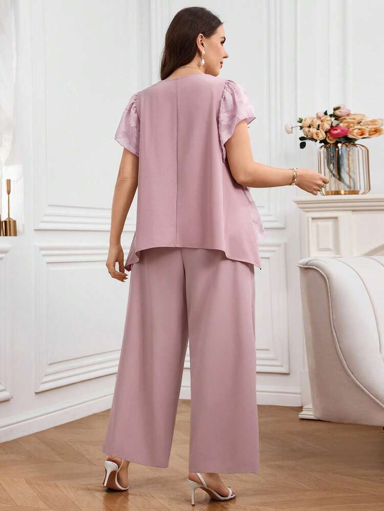 Plus Size Women's Cutout Short Sleeve Shirt And Wide Leg Pants Elegant 2 Pieces Set Blouse And Pants Set Formal For Women Terno Outfit For Women Pants And Top Special Occasion Pants Suits For Woman Elegant Wedding Zanzea Terno Pants And Blouse Yrack Suits For Ladies 2 Piece Set Women Outfits Zoey Outfit Plus Size Palazzo Pants Set Two Piece Pant Set Coords For Women Pants And Top Casual Buissness Casual Women Set