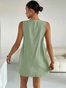 Siren Gaze 女士时尚休闲系带褶皱迷你连衣裙 - 薄荷綠 - 查看 2