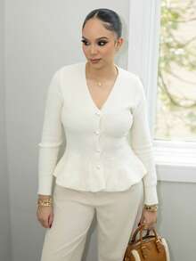Áo khoác cardigan dáng rộng đính nút ngọc trai cho nữ, mùa thu - Màu be - Xem 4