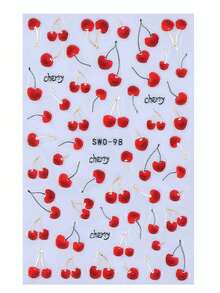 1 Sheets 5D Red Cherry Nail Art Stickers Cartoon Fruit Design DIY Self Adhesive Gel Nail Polish Strips For Spring Summer Y2K Nail Decoration Manicure Supplies - Multicolor - View 4