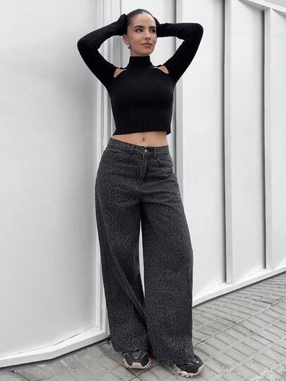 Marta Soriano Women's Fashionable Comfortable Breathable Leopard Print Loose Casual Jeans Y2k