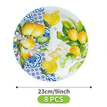 Bộ chén đĩa, khăn ăn và cốc dùng một lần Green Leaf Lemon, phục vụ 8 người. Bộ đồ dùng tiệc dùng một lần này (bao gồm chén đĩa, khăn ăn và cốc) rất phù hợp cho các bữa tiệc sinh nhật, đám cưới và dã ngoại gia đình. - Xem 9