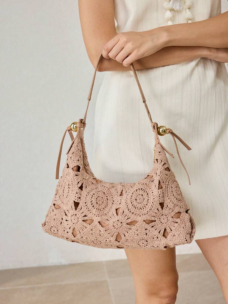 LADIES, WOMEN SHOULDER BAG, FLORAL BAG, BOHO, SUMMER BEACH BAG, TRAVEL ESSENTIAL, CRUISE ESSENTIAL, VACATION OUTFITS WOMEN, CROCHET SET, (RANDOM PATTERN)