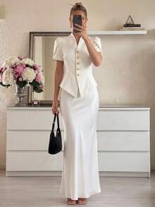 Lumalex Áo blazer nữ mùa xuân hè cổ bèo tay phồng, eo thắt, cúc kim loại, thanh lịch, sang trọng, thích hợp cho kỳ nghỉ xuân hè, ngày lễ tình nhân, lễ hội, đám cưới trên bãi biển, tiệc dự tiệc, tiệc tối sang trọng, phù dâu, đám cưới và sự kiện, đi chơi, kỳ nghỉ thanh lịch, tiệc tối sang trọng dành cho phụ nữ, tiệc tùng, lễ hội, dã ngoại, ngoài trời, tiệc tùng nhiều lớp, mùa cưới, tiệc chiêu đãi, tiệc sinh nhật. - Màu be - Xem 4