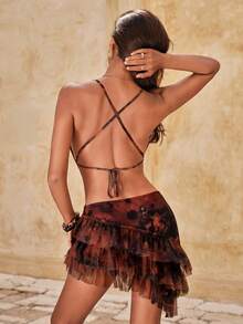 Nevyona 新款春夏女装性感系带连衣裙 - 荷叶边下摆设计 - 不对称蛋糕裙摆 - 露背设计 - 金属贝壳装饰 - 适合度假、海滩、音乐节等场合 - 彩色 - 查看 6