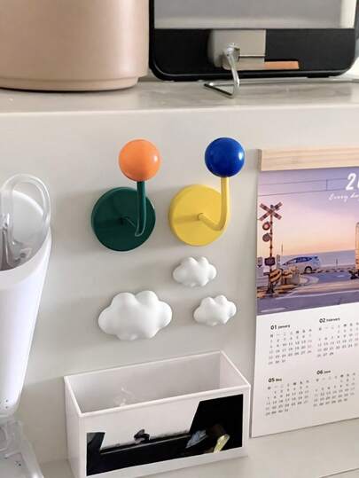 1PC Colorful Creative No Drill Strong Traceless Decorative Magnetic Adhesive Hook For Kitchen Bathroom Entry Door Refrigerator Utility Hooks Home Organization Storage Multi Purpose Removable