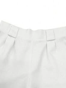 GlowEve 2026春夏新款法式优雅时尚设计棕色吊带方领修身上衣+白色弹力腰阔腿短裤两件套，女士休闲日常度假装 - 黑與白 - 查看 4