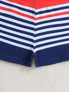 SHEIN 2pcs Baby Boy Swimwear Set,Cute Cartoon Crab Print Navy Blue Raglan Long Sleeve Rashguard And Striped Swim Trunks,Toddler Summer Holiday Pool Party - Multicolor - View 4
