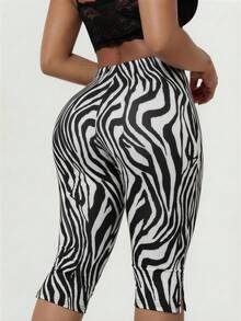 SHEIN SXY Animal Print High Waist Split Hem Cropped Leggings - Black and White - View 4