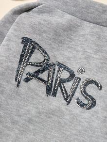 PETSIN 1pc Cat And Dog Universal Clothing, Fashionable "PARIS" Rhinestone Pet Clothes, Gray Small Dog Soft Pullover - Grey - View 7