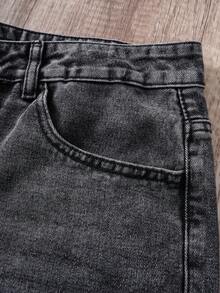 Manfinity Joysei Men's Casual Distressed Frayed Hem Dark Grey Denim Jeans - Black - View 3