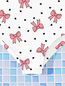 SHEIN Baby Girls' Cute Polka Dot Heart Bow Tie Ruffled One-Piece Swimsuit, Fashionable Casual Swimwear, Suitable For Girls, Swimming, Vacation, Beach, Pool, Photography, Summer Holiday Gift - Multicolor - View 7