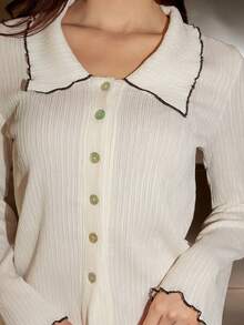 Bris Aura 女式休闲长袖单排扣有领开衫，秋季 - 白色 - 查看 4