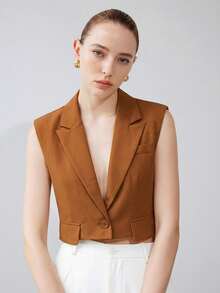 Aveloria Modichic Summer Cool Style Sleeveless Cropped Vest Jacket  - Yellow - View 4