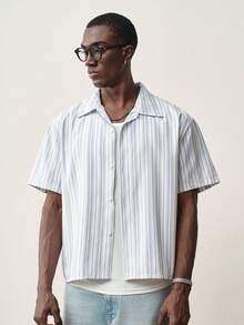 STYNVO Men's Striped Short Sleeve Single-Breasted Casual Shirt - Black and White - View 2