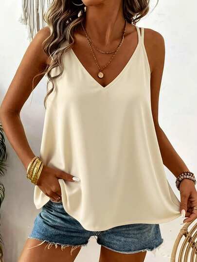 EMERY ROSE Top de tirantes casual para mujer con detalle de lazo en la espalda, adecuado para usar de vacaciones, primavera/verano