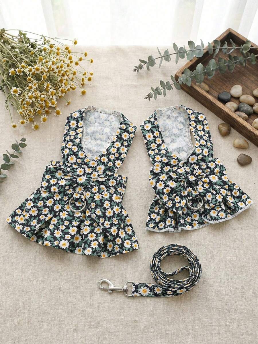 PETSIN Pet Chest And Back Skirt, Cat Traction Strap, Animal Collar Set, Pet Supplies Strap Skirt, Dog Walking Princess Skirt, Pet Chest And Back Skirt+Rope Sweet - Multicolor - View 1