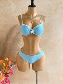 Soleia Bộ bikini gợi cảm mùa hè dành cho nữ, họa tiết sao biển, gồm áo khoác ngoài và váy. - Màu xanh lam - Xem 6
